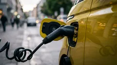 Nabíjanie elektromobilu pri nabíjacej stanici v meste